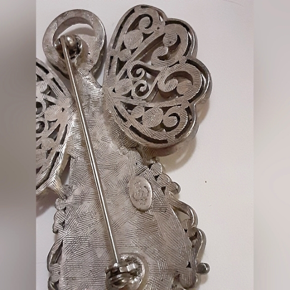 Premiere Designs Antique Silver Tone Filigree Angel Brooch w/ Light Blue Accent - Picture 4 of 4